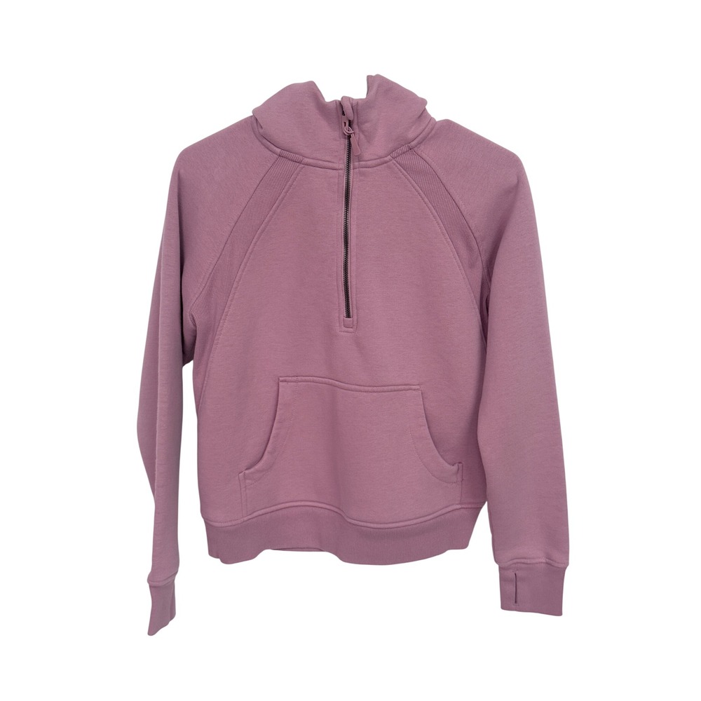 Freely Womens Quarter Zip Hoodie Mauve Pink Fleece Pullover Thumbholes XS